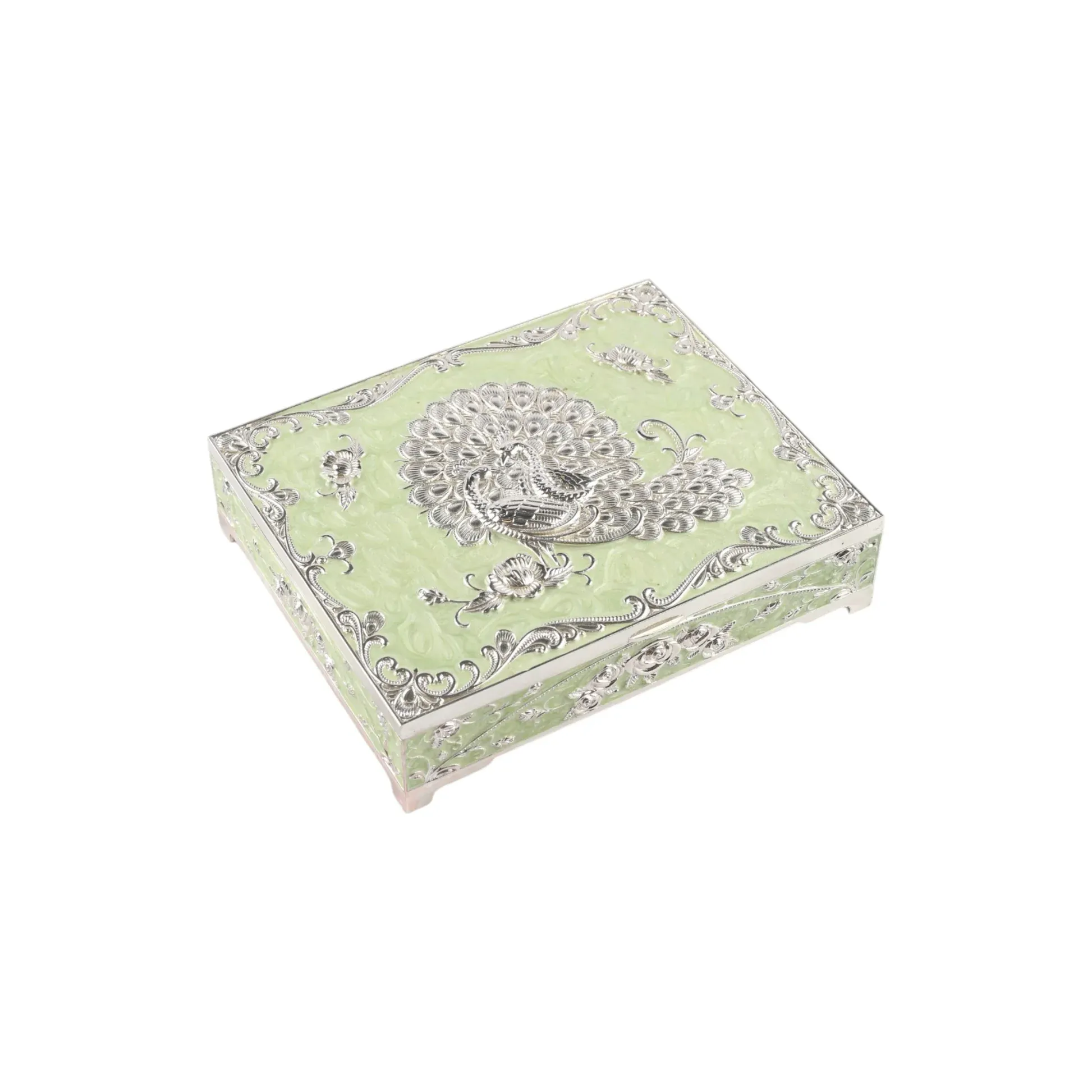 Silver Dry Fruit Box with Peacock Design - Image 2