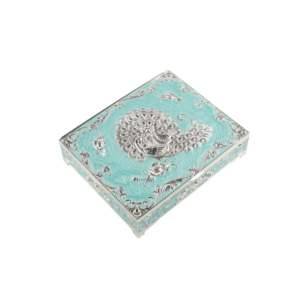Silver Dry Fruit Box with Peacock Design