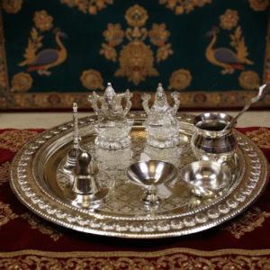 Laxmi Ganesh Silver Pooja Thali Set Of 9