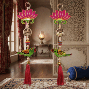 Pair Of Green Parrot Lotus Side Hanging Home Decor