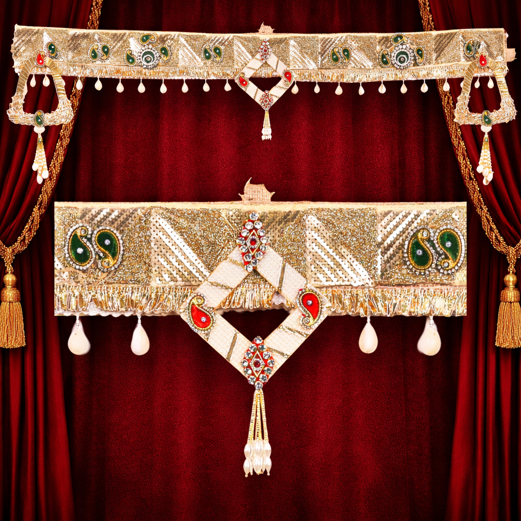 Luxury Golden Bandhanwar Toran with Pearl Drops – Elegant Entrance Decor
