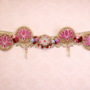 Designer Pink Lotus Toran with Flowers – Traditional Door Decor